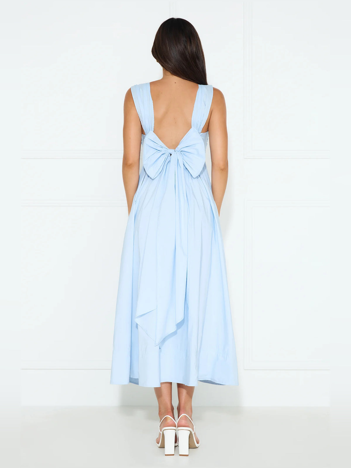 Blue midi formal dress, alternate view showing the hem