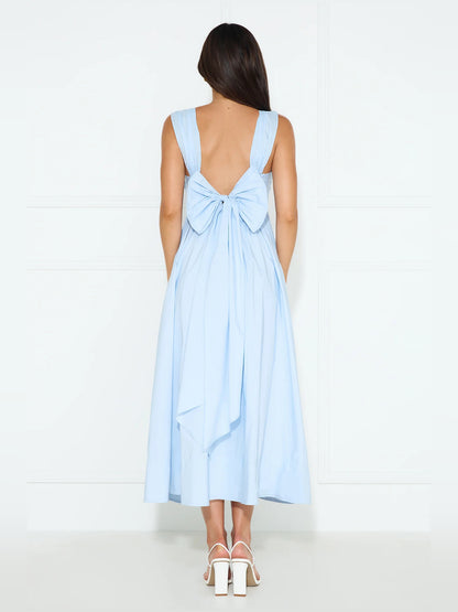 Blue midi formal dress, alternate view showing the hem