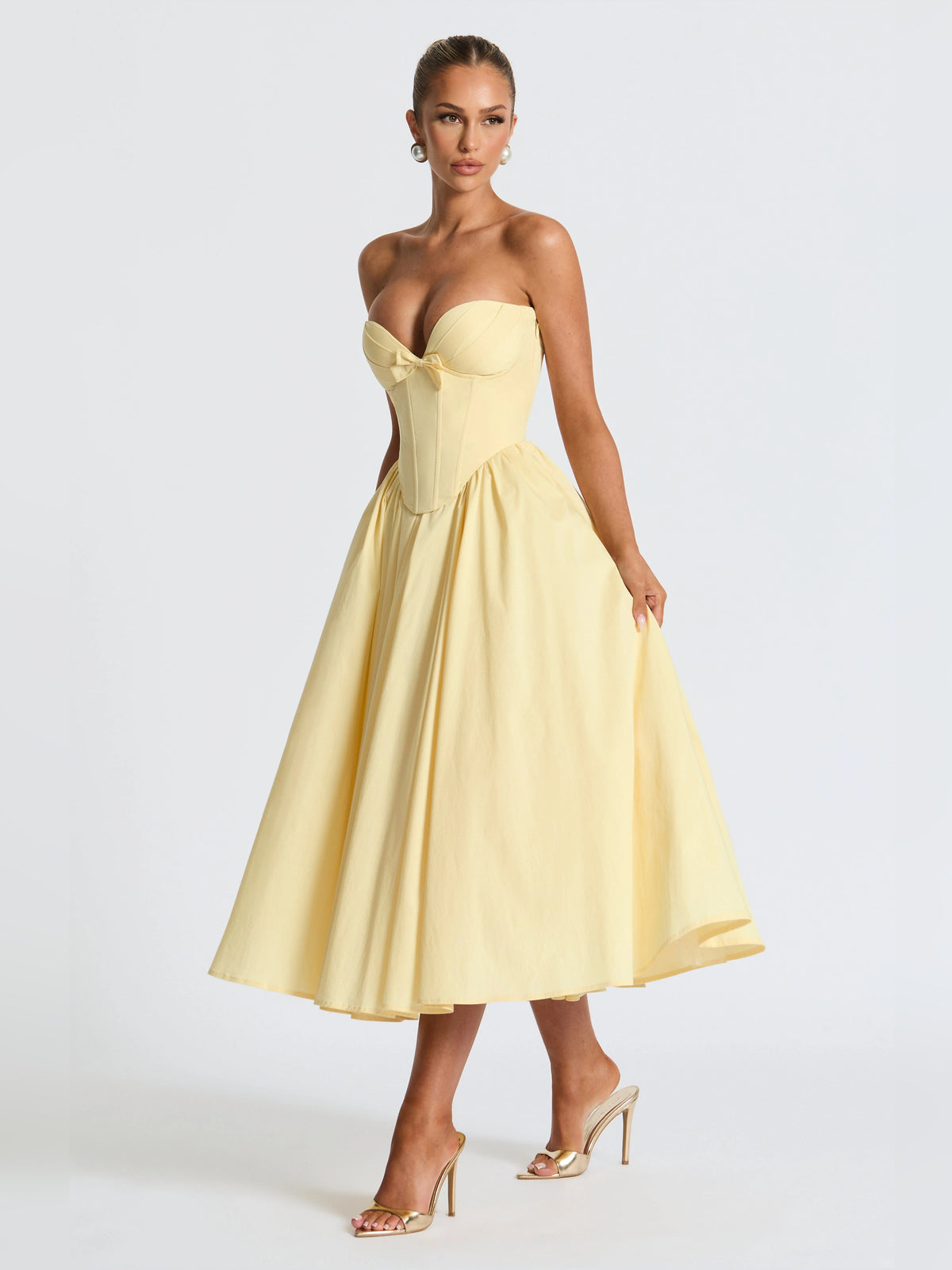 Lemon midi formal dress, alternate view showing the hem