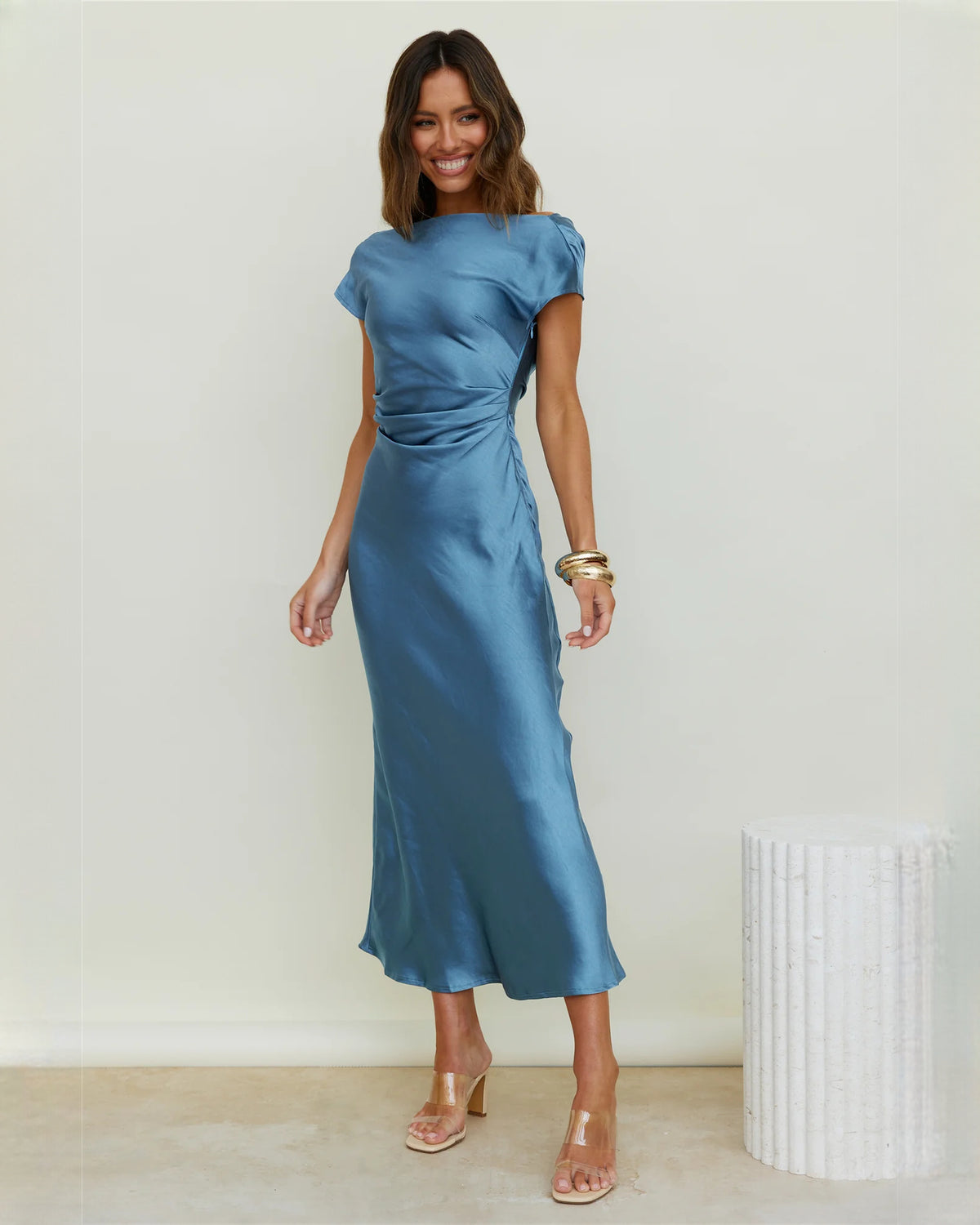 sleeveless satin a-line maxi bridesmaid dress - image 6
