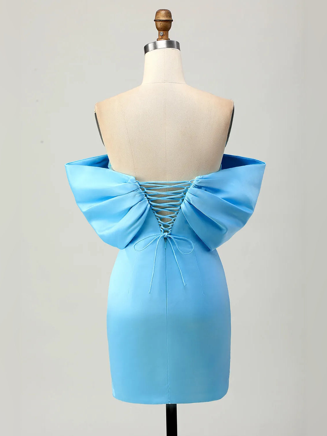 Blue mini homecoming dress, alternate view showing the full-length profile