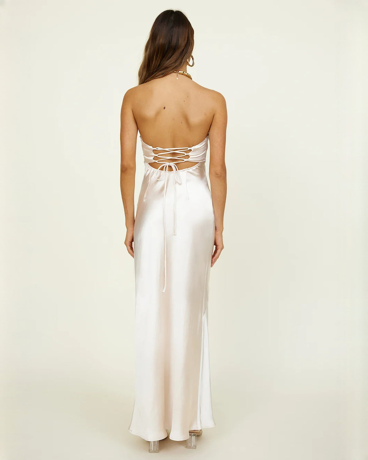 sleeveless satin a-line maxi bridesmaid dress - image 6
