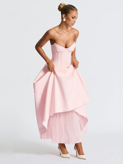 Blush midi formal dress, alternate view showing the hem