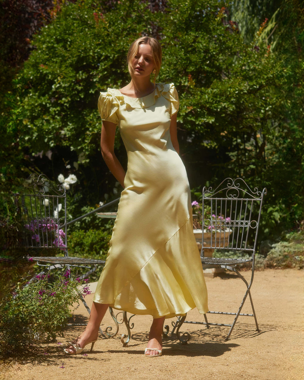 sleeveless satin a-line midi bridesmaid dress - image 6