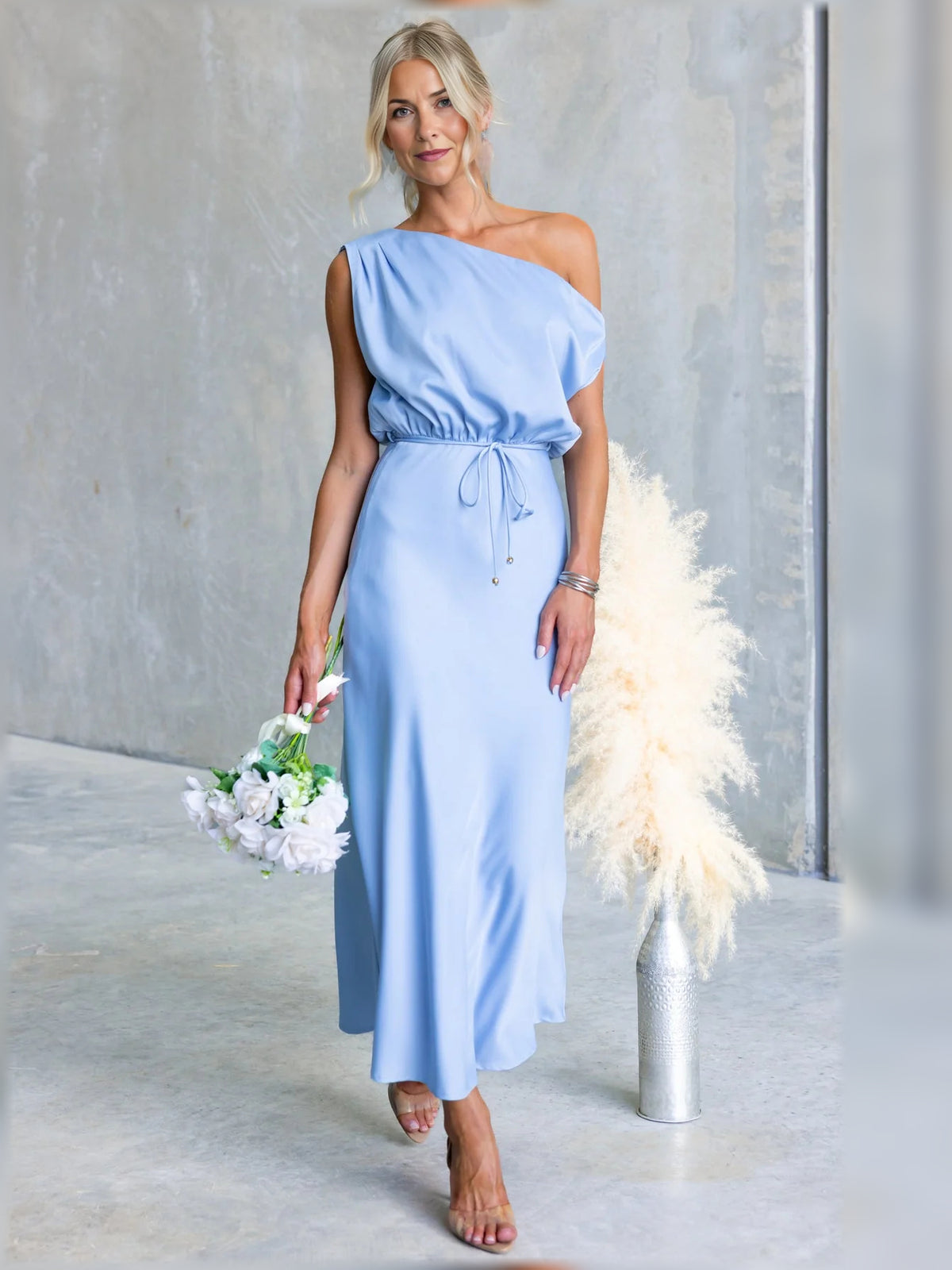 Light Blue ankle-length bridesmaid dress, alternate view showing the full-length profile