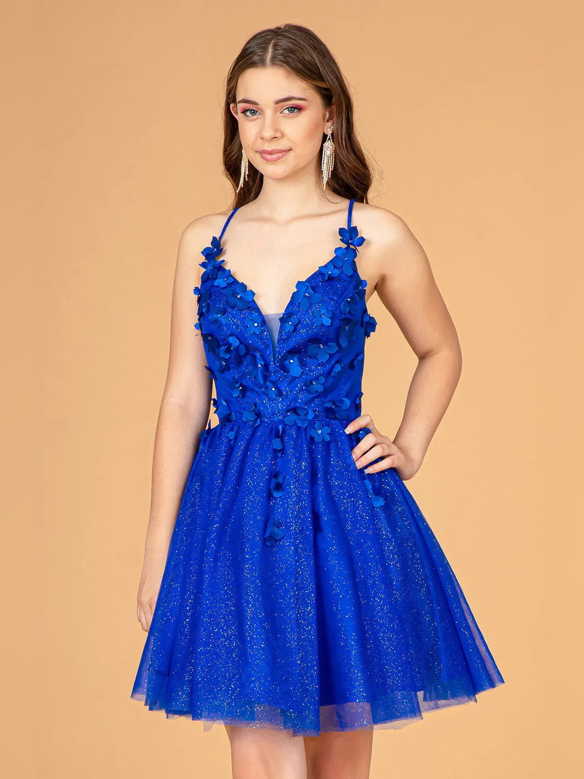 Red mini homecoming dress, alternate view showing the full-length profile