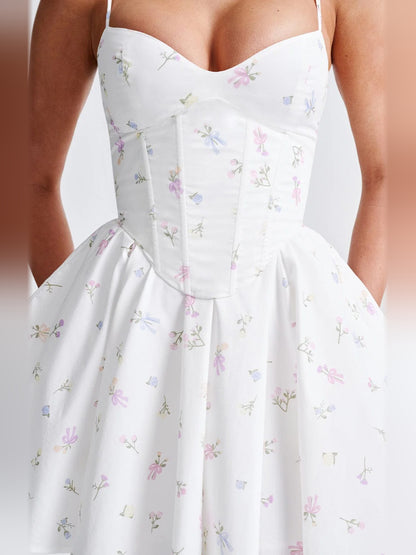 Floral mini homecoming dress, alternate view showing the full-length profile