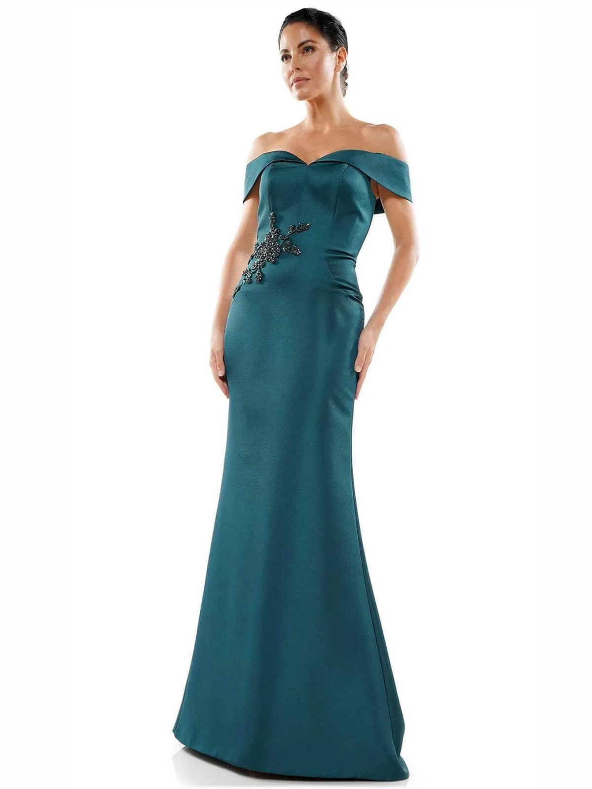 Peacock mermaid floor-length formal dress with draping, alternate view