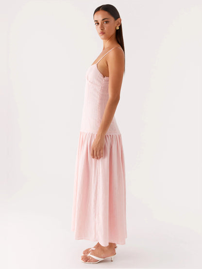 Pink midi formal dress, alternate view showing the hem