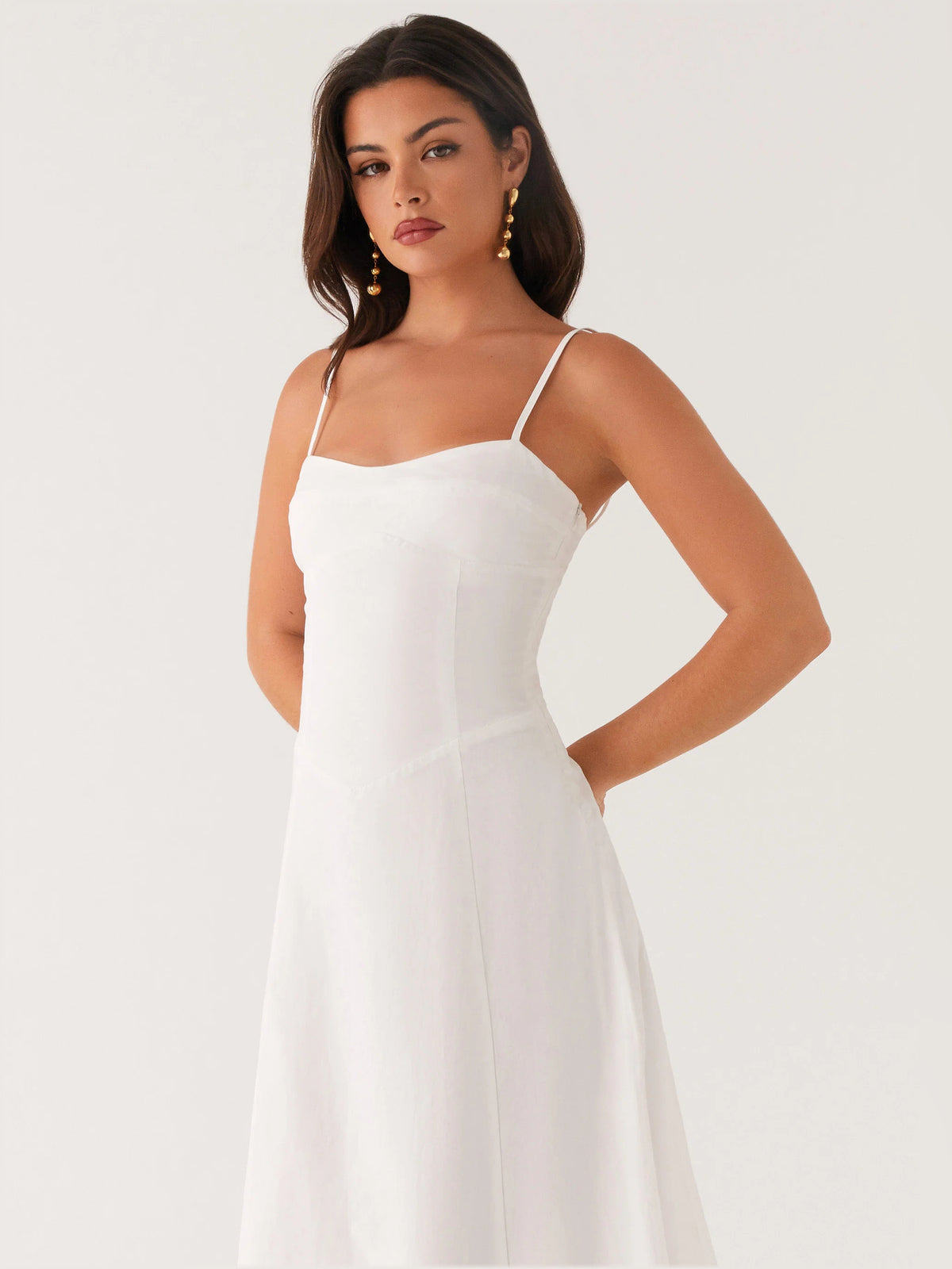 White midi formal dress, alternate view showing the hem
