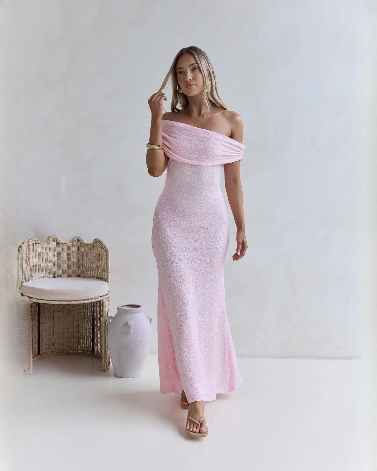 off-shoulder structured satin a-line maxi bridesmaid dress - image 6