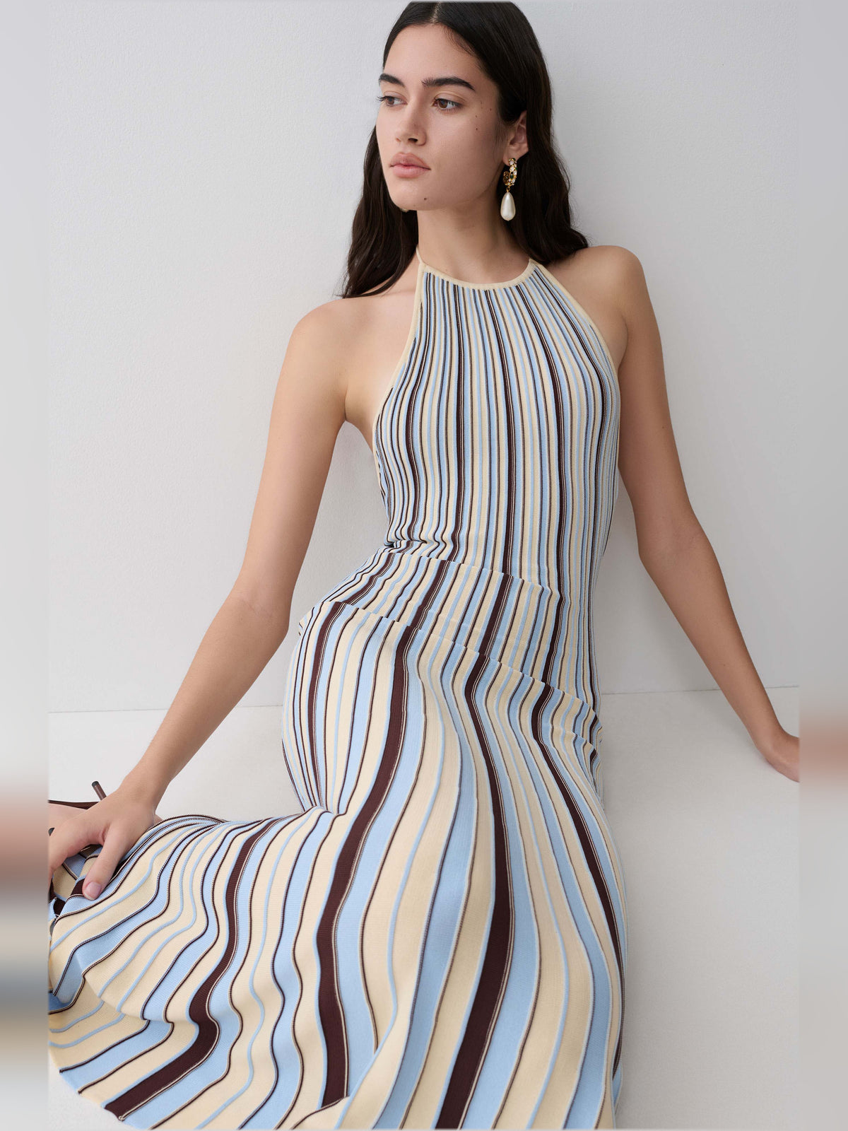 Chocolate midi formal dress, alternate view showing the hem