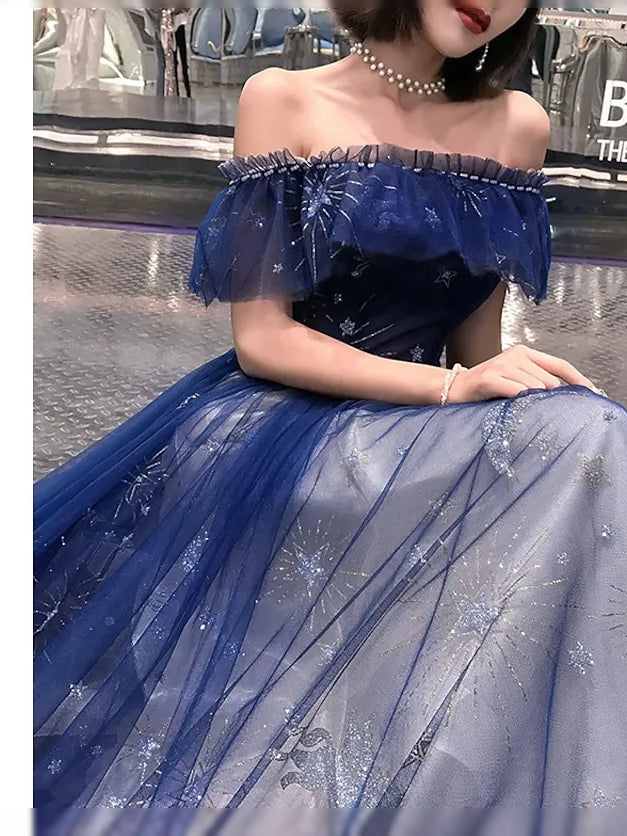 Dark Navy floor-length prom dress, alternate view showing the full-length profile