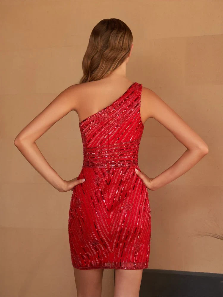 Black mini homecoming dress, alternate view showing the full-length profile