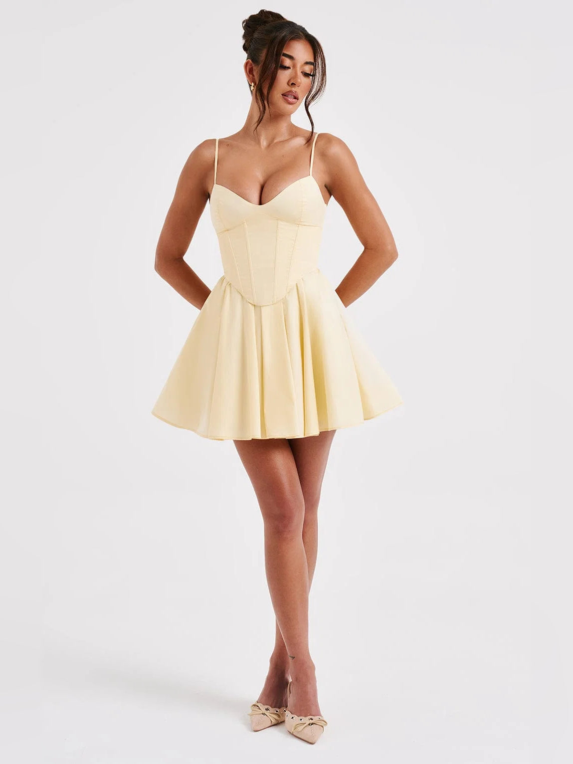 Lemon mini homecoming dress, alternate view showing the full-length profile