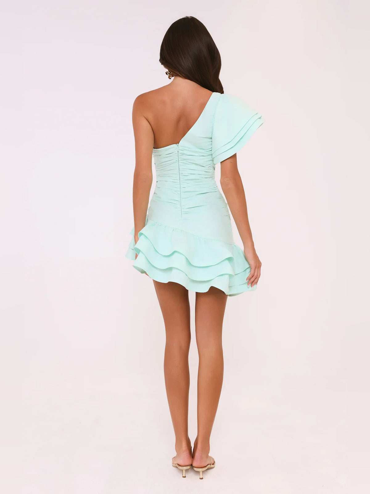 Mint mini homecoming dress, alternate view showing the full-length profile