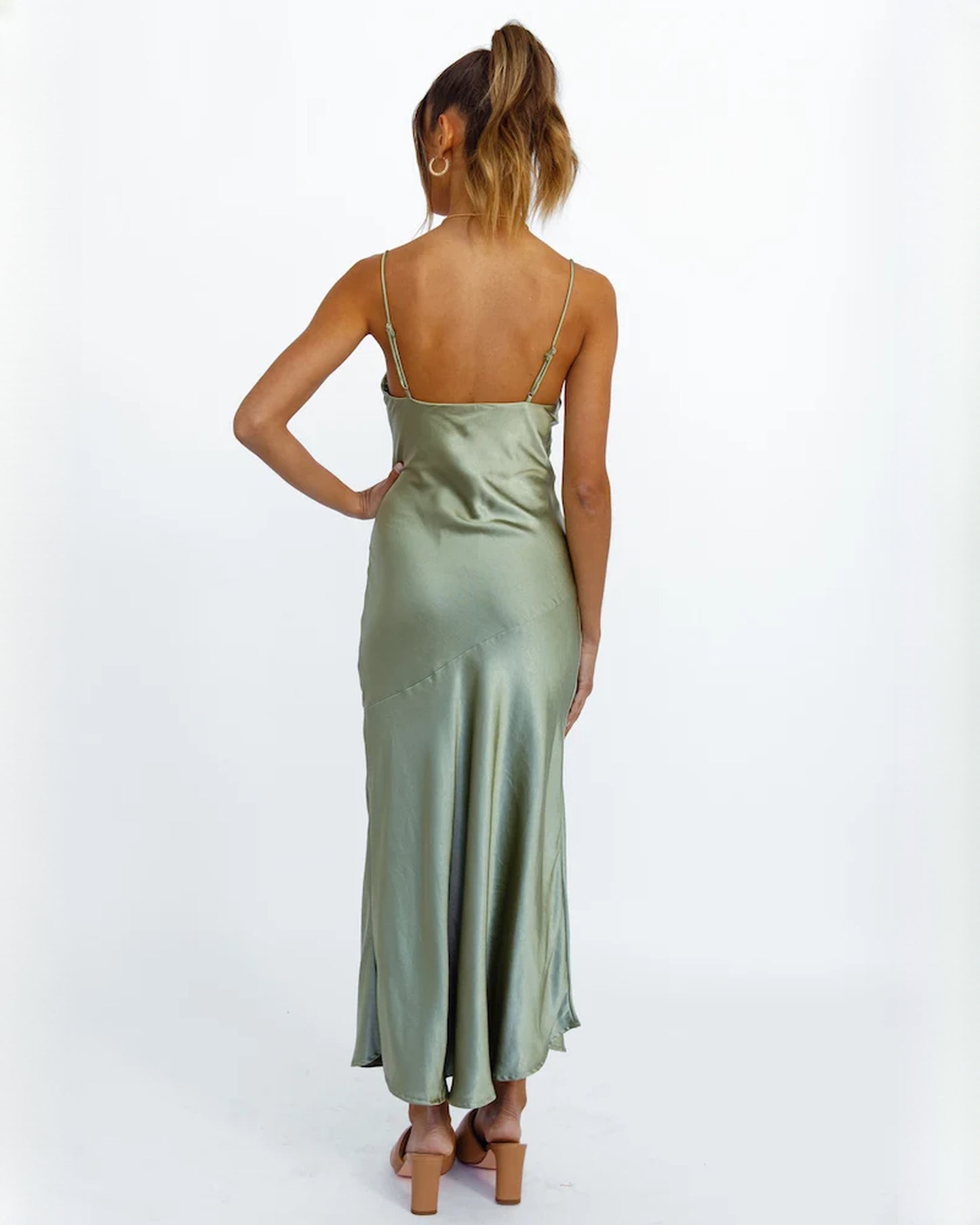 sleeveless satin a-line maxi bridesmaid dress - image 6
