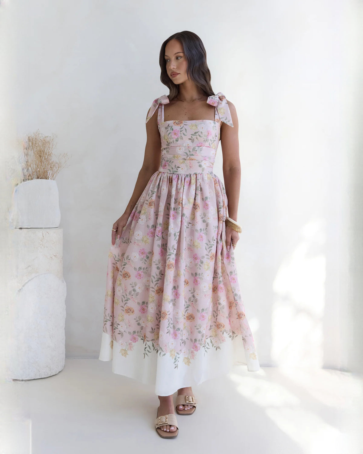 sleeveless satin a-line maxi bridesmaid dress - image 6