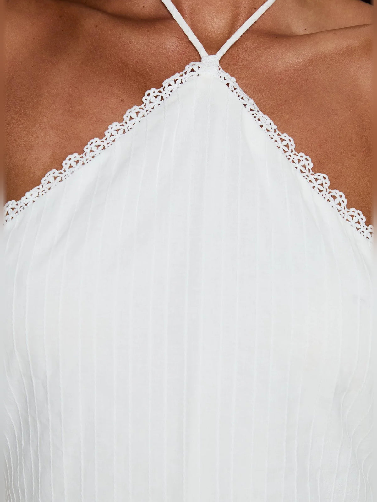 White mini homecoming dress, alternate view showing the full-length profile