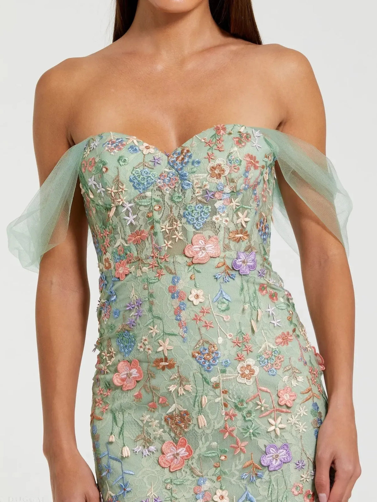 As Picture mermaid maxi formal dress with embroidery, alternate view showing the hem
