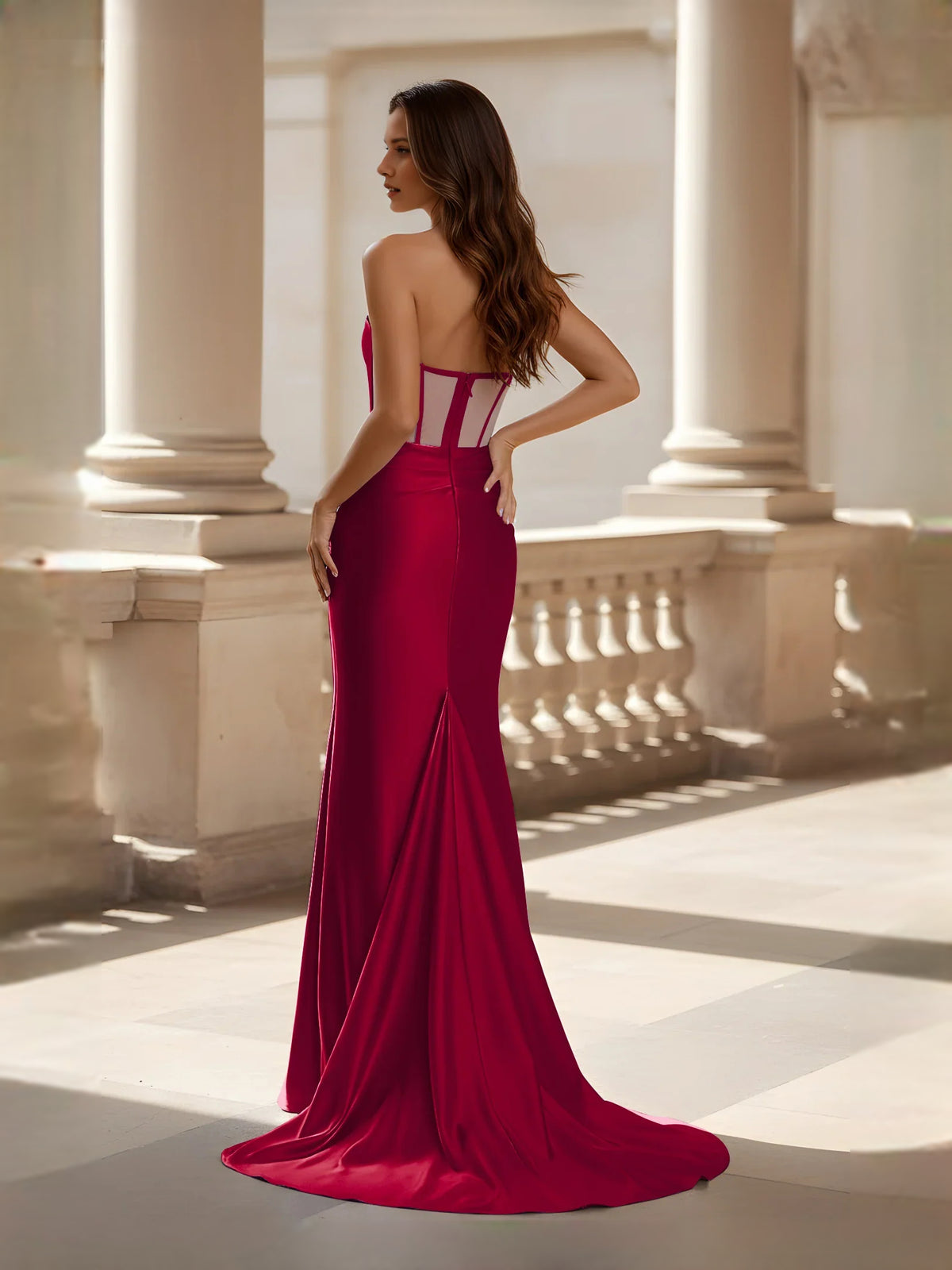 Dark Green floor-length prom dress, alternate view showing the full-length profile