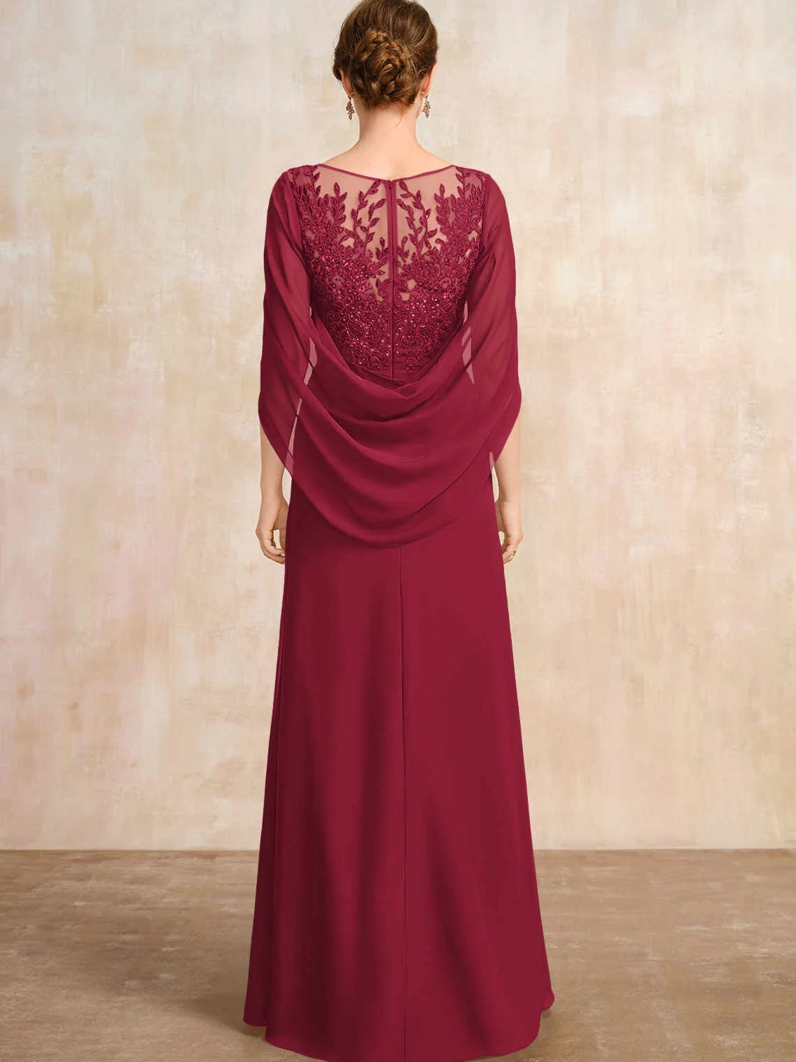 Dark Blue floor-length mother of the bride dress, alternate view showing the full-length profile