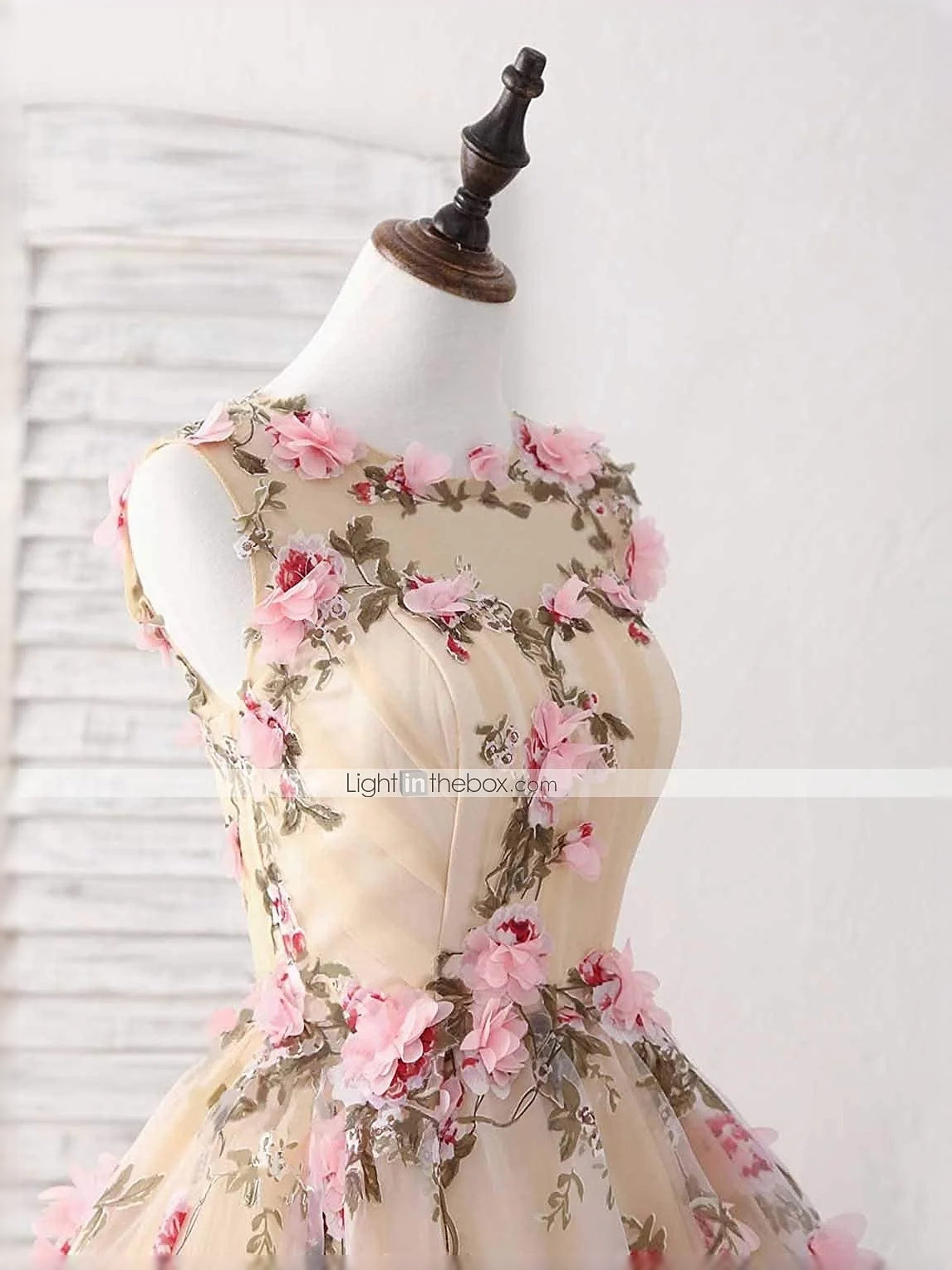 Pearl Pink midi prom dress, alternate view showing the full-length profile