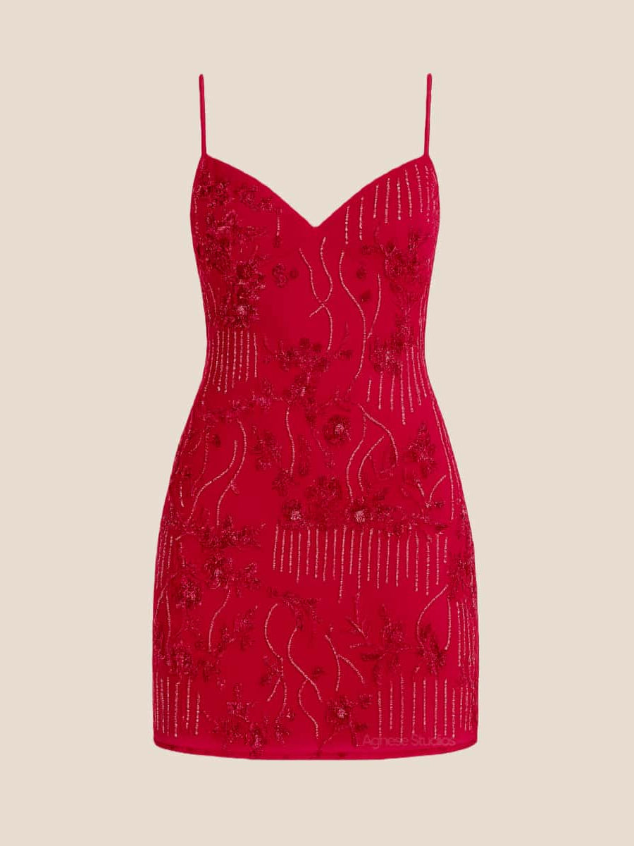 Pink mini homecoming dress, alternate view showing the full-length profile
