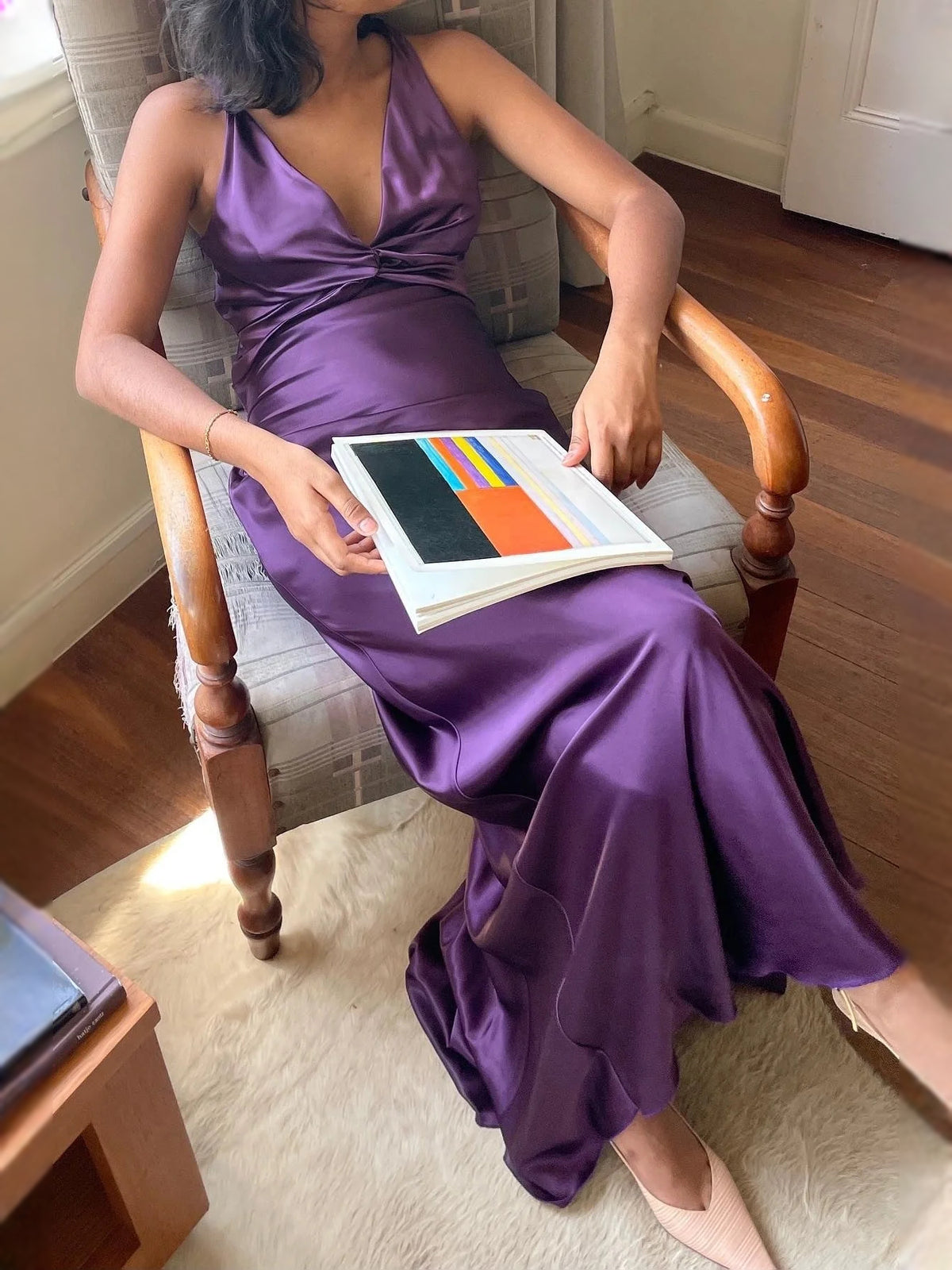 Taupe floor-length bridesmaid dress, alternate view showing the full-length profile