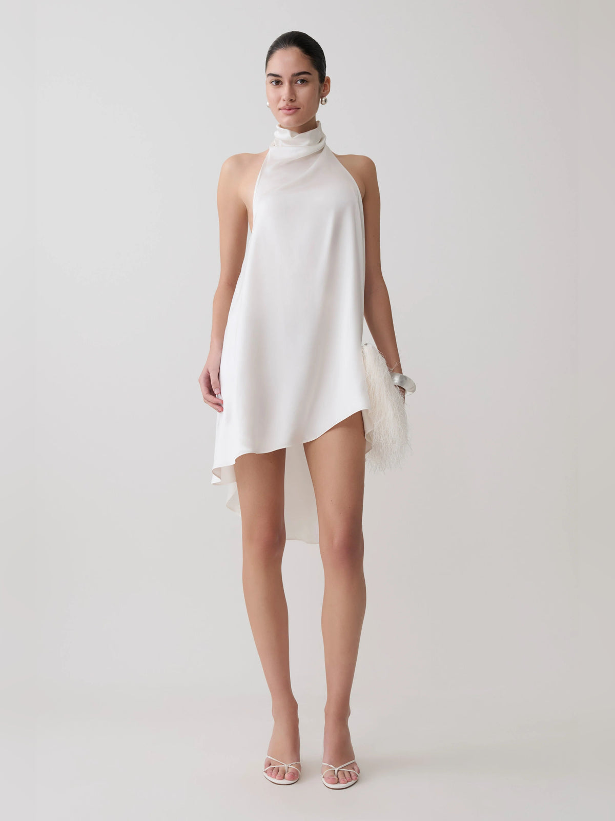Ivory mini homecoming dress, alternate view showing the full-length profile