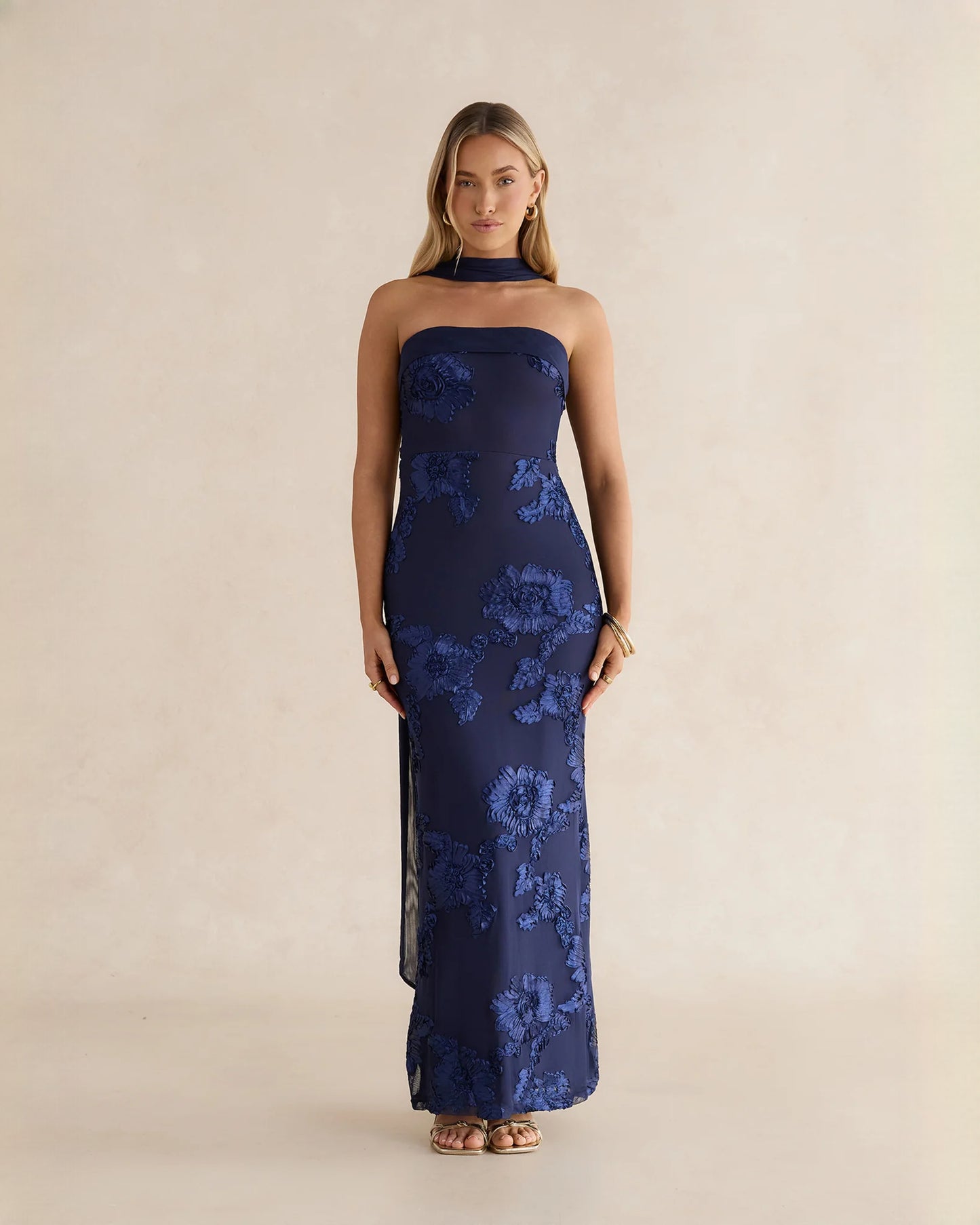 sleeveless mesh a-line maxi bridesmaid dress - image 6