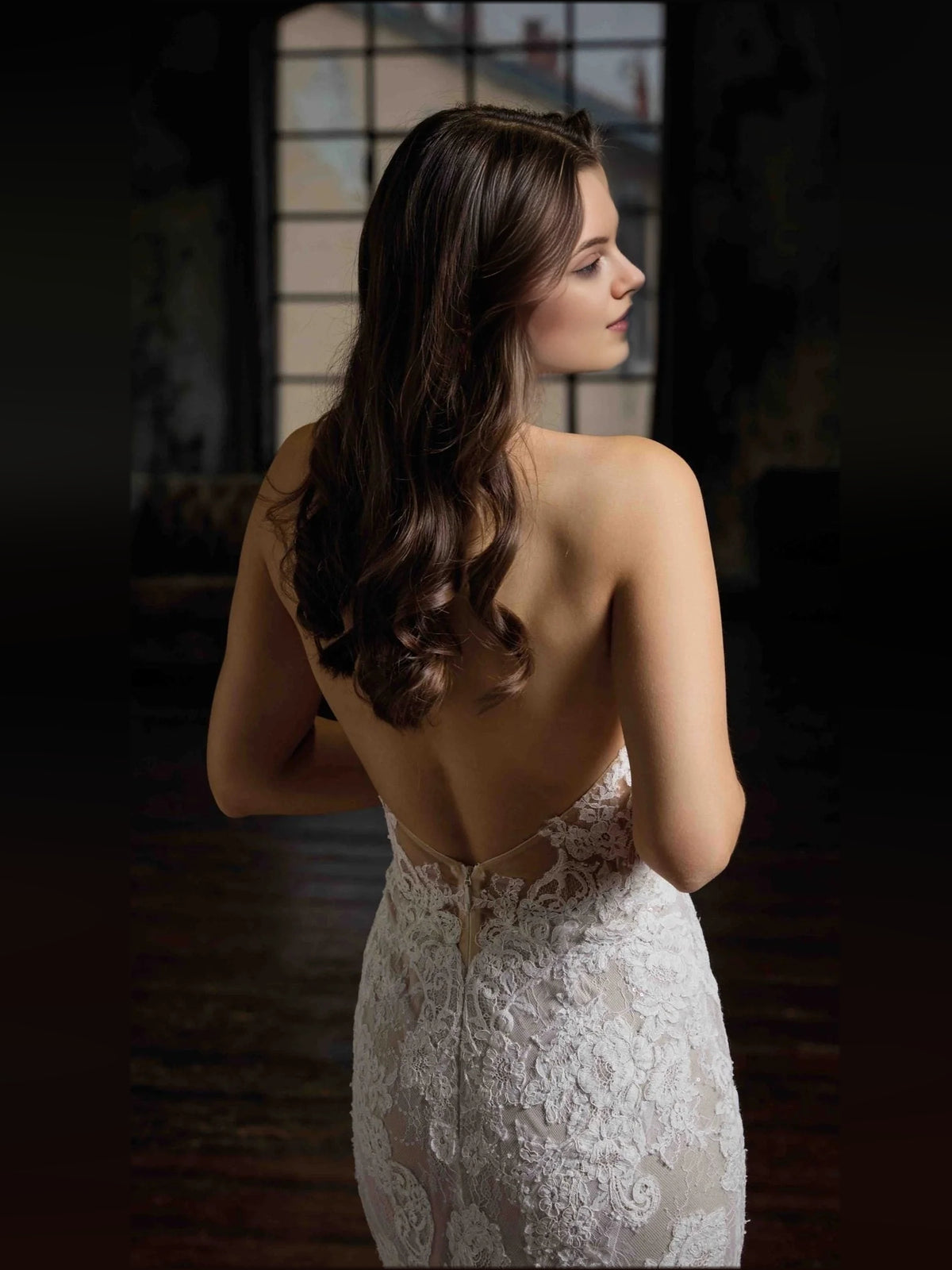 Ivory floor-length wedding dress, alternate view showing the full-length profile