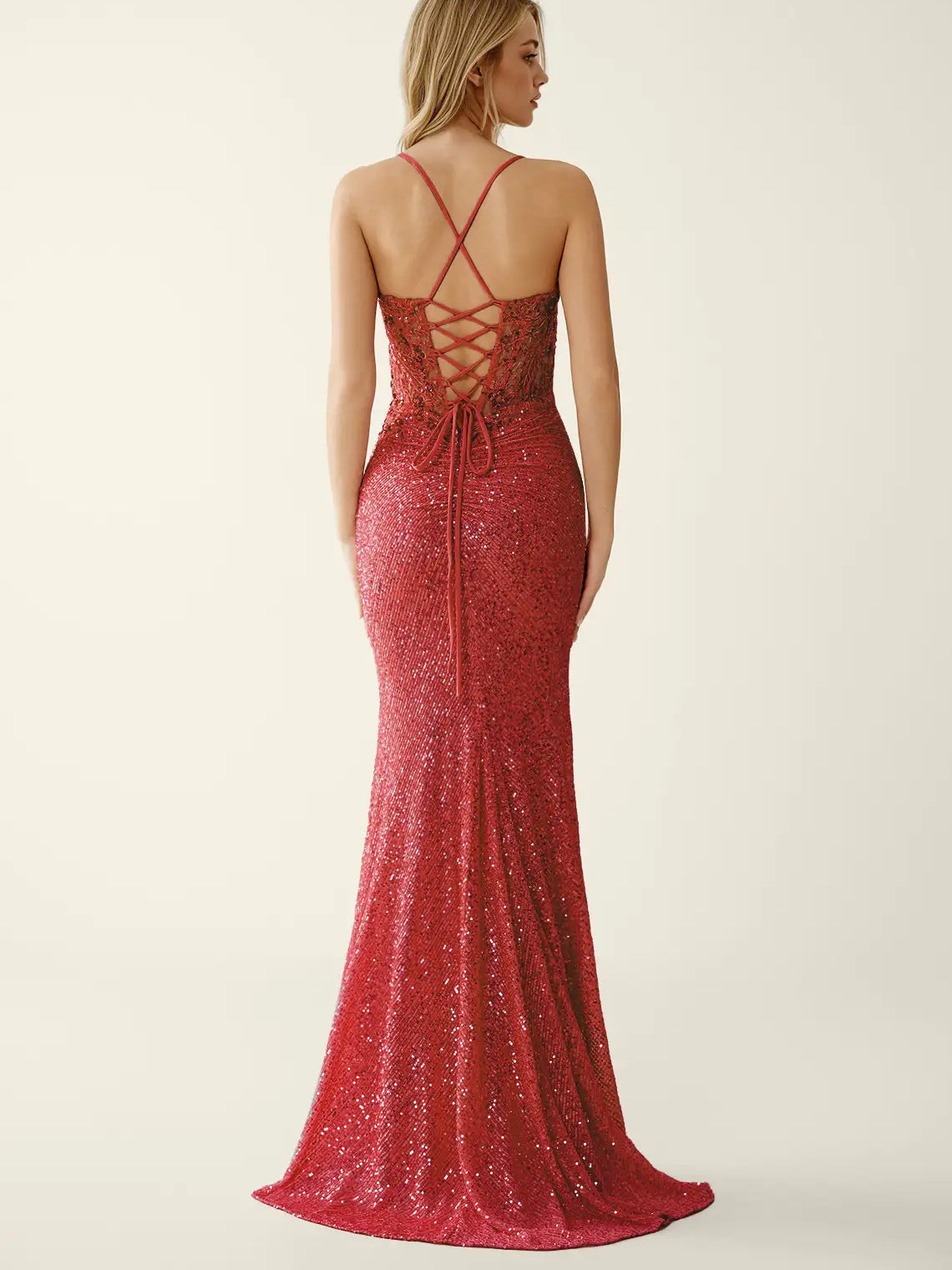 Pink maxi prom dress, close view of the dress design showing the garment from a different position