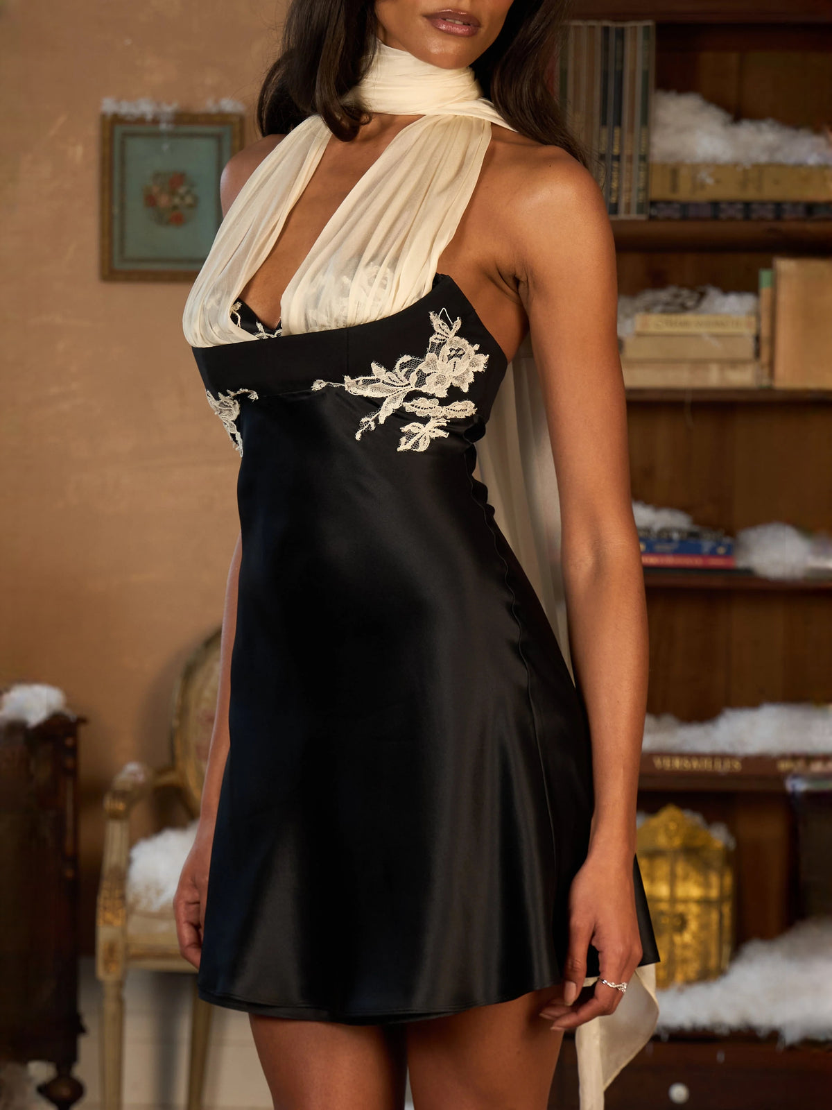 White & Black mini prom dress, alternate view showing the full-length profile