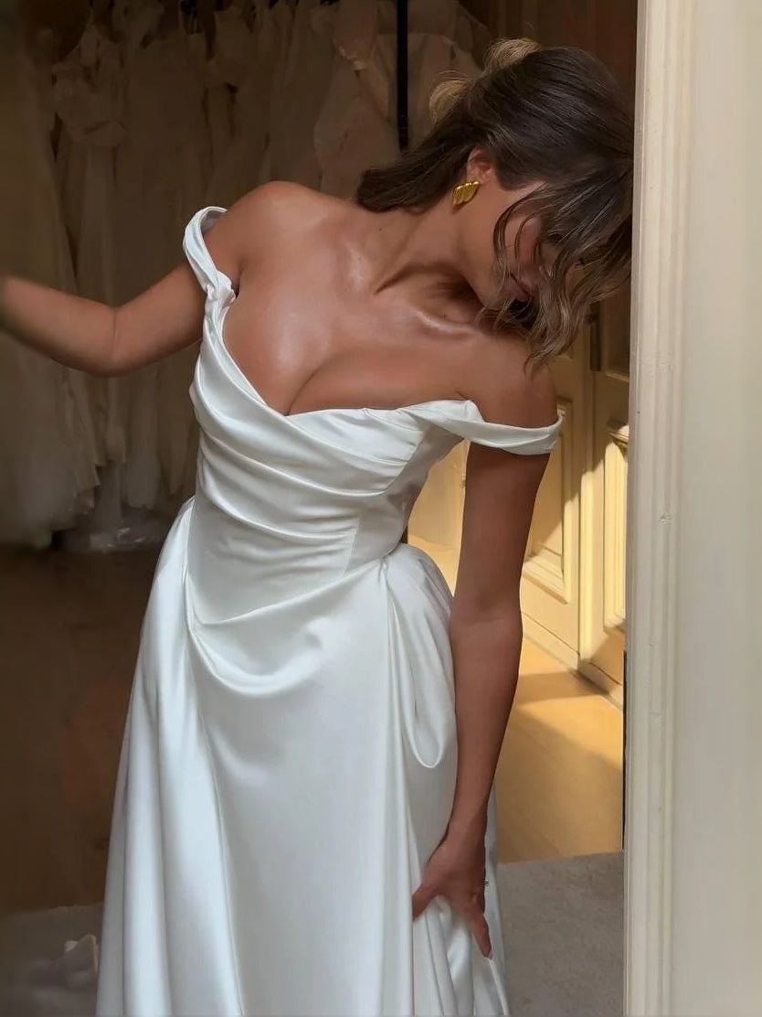 Ivory floor-length wedding dress, alternate view showing the full-length profile