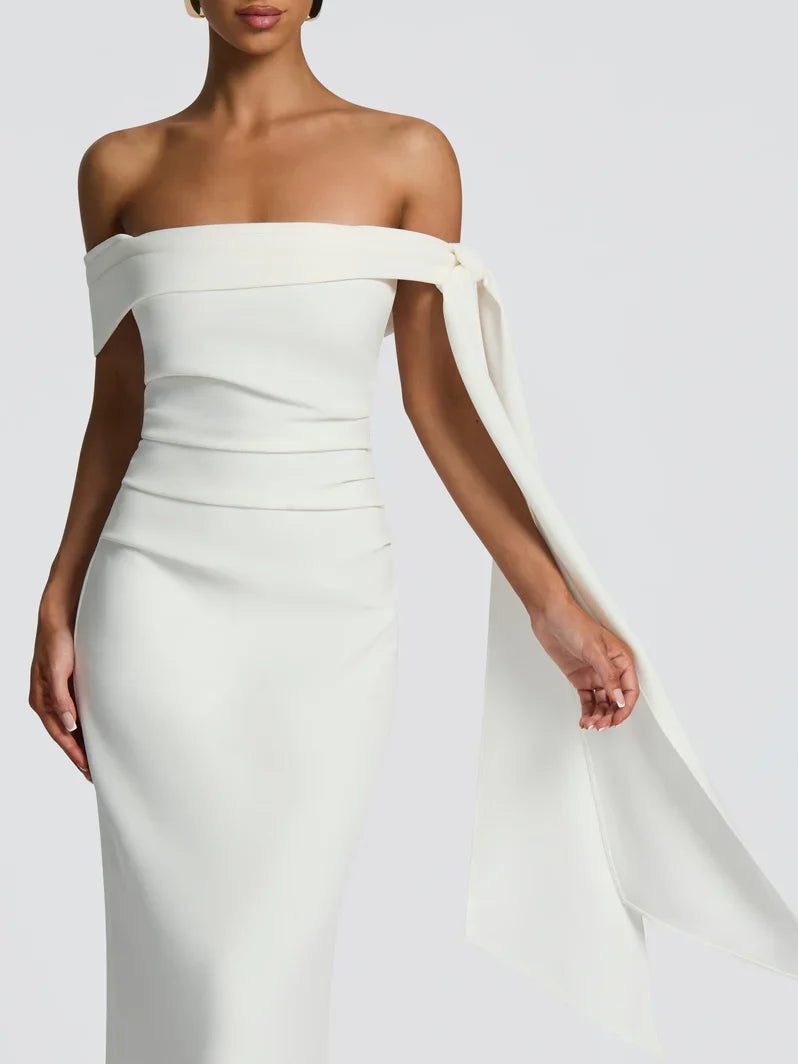 Olive Green sheath floor-length formal dress with bow detail, alternate view showing the hem