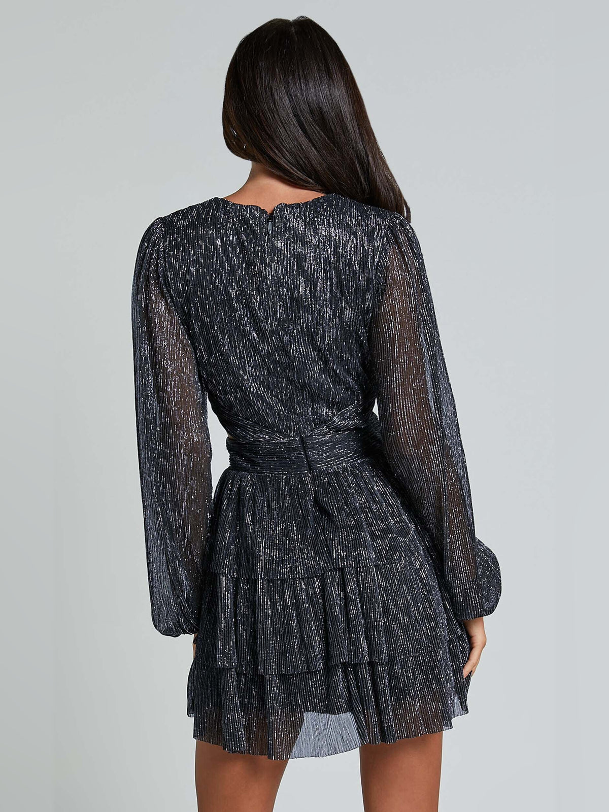 Black mini homecoming dress, alternate view showing the full-length profile