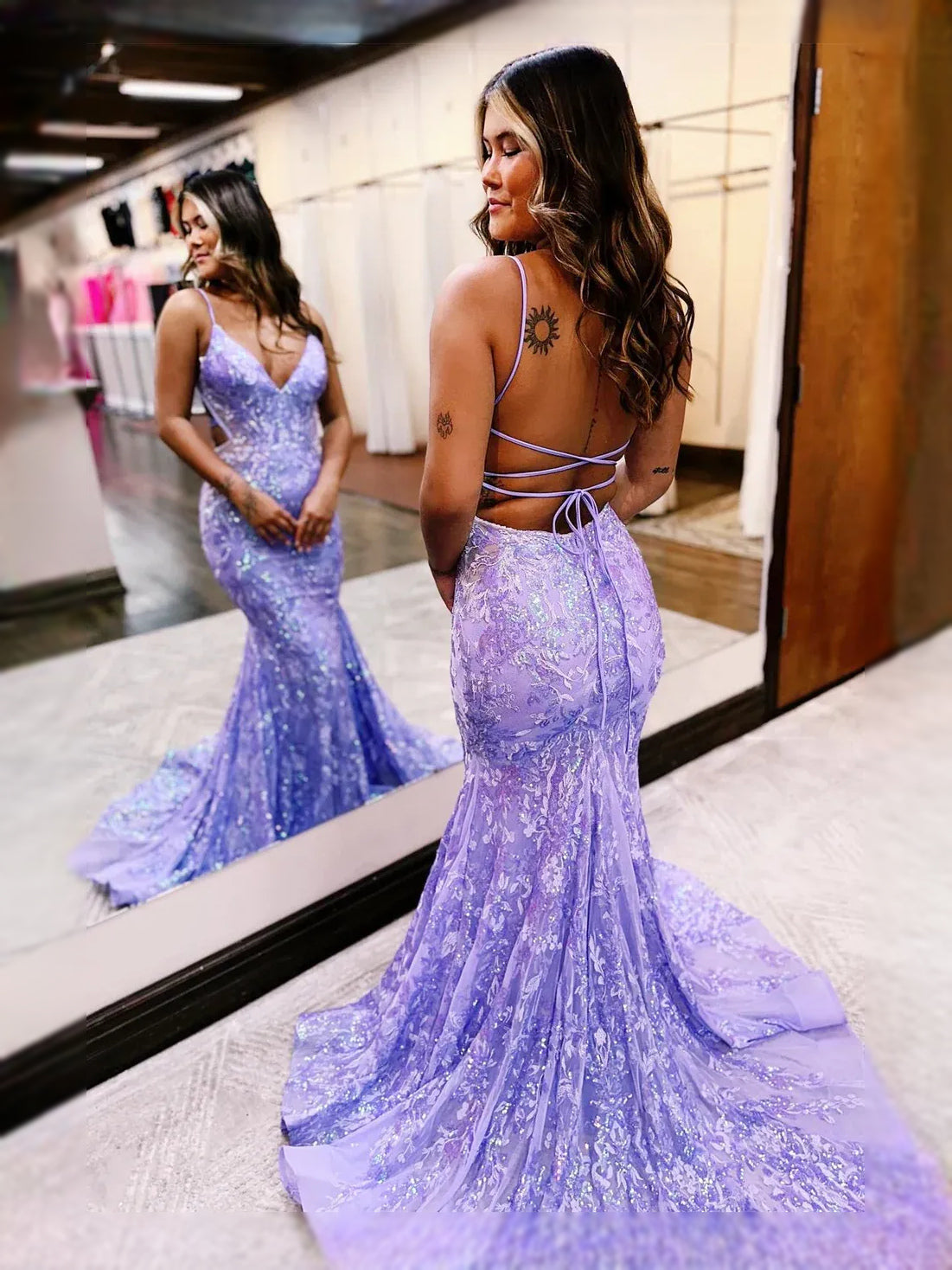 Hot Pink maxi prom dress, alternate view showing the full-length profile