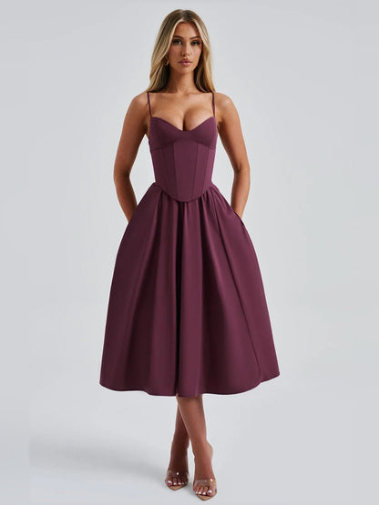 Cherry Lacquer midi formal dress, alternate view showing the hem