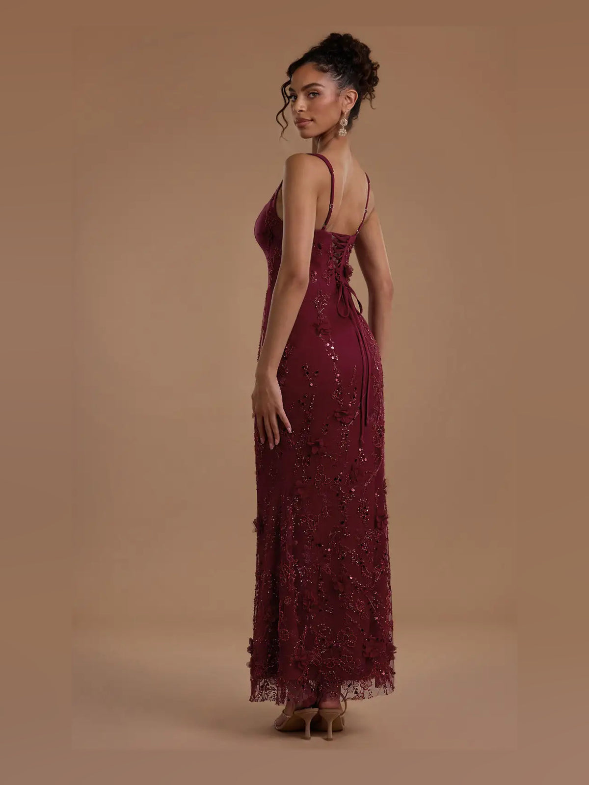 Navy Blue floor-length prom dress, alternate view showing the full-length profile