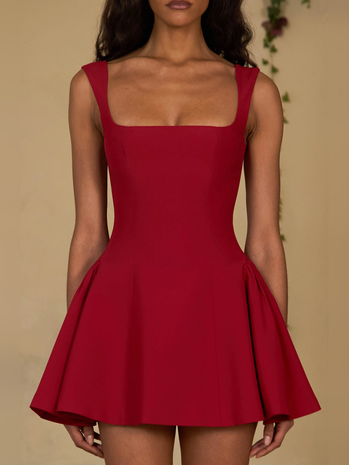 Red mini homecoming dress, alternate view showing the full-length profile
