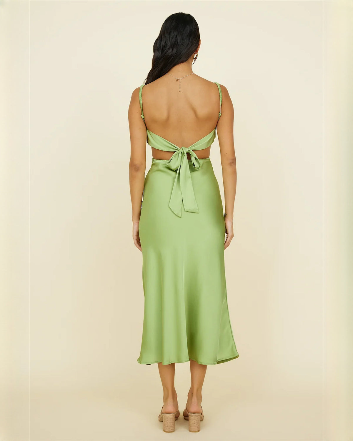 sleeveless satin a-line midi bridesmaid dress - image 6
