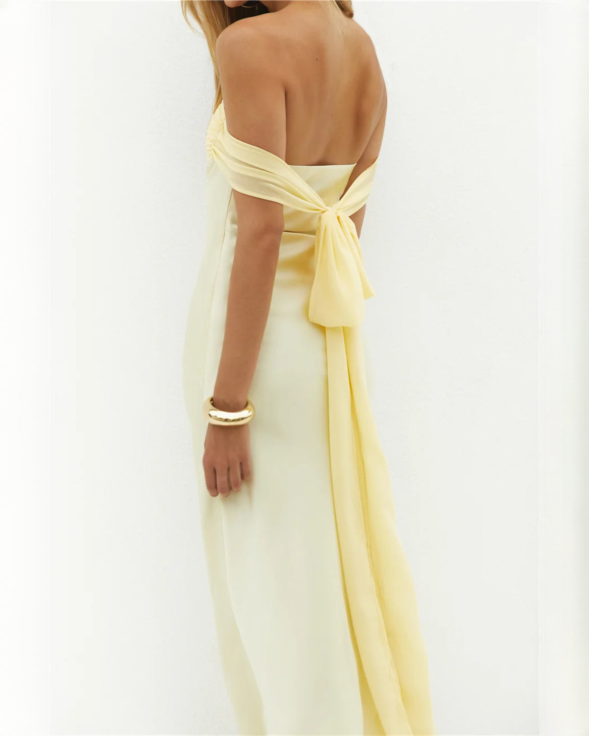 strapless satin a-line maxi bridesmaid dress - image 6