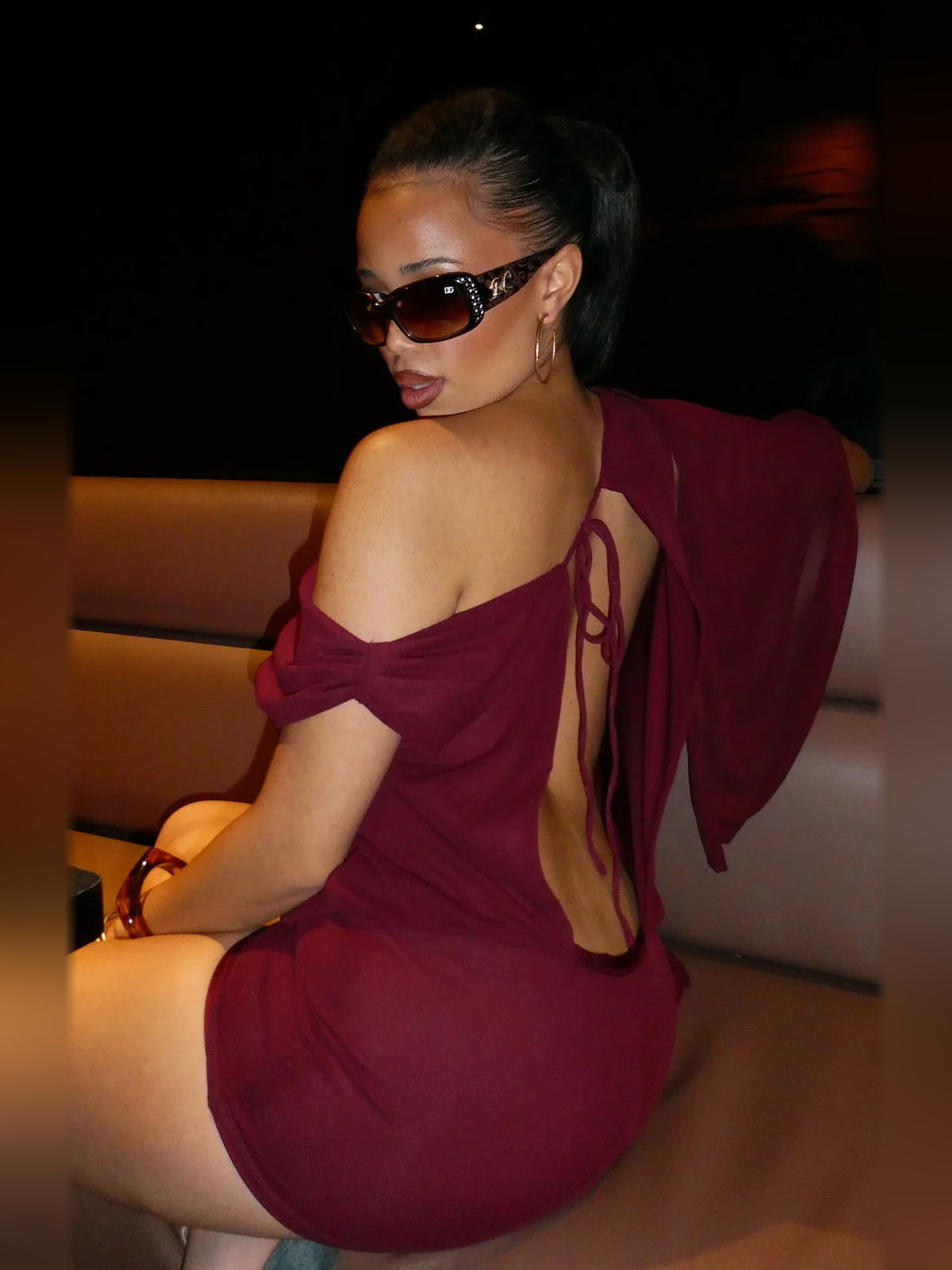 Wine mini homecoming dress, alternate view showing the full-length profile