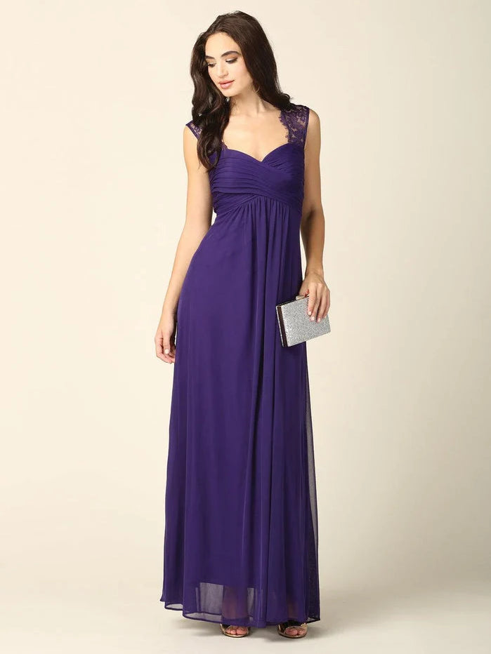 Eggplant maxi bridesmaid dress, alternate view showing the full-length profile
