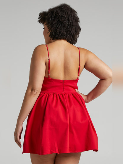 Red mini homecoming dress, alternate view showing the full-length profile