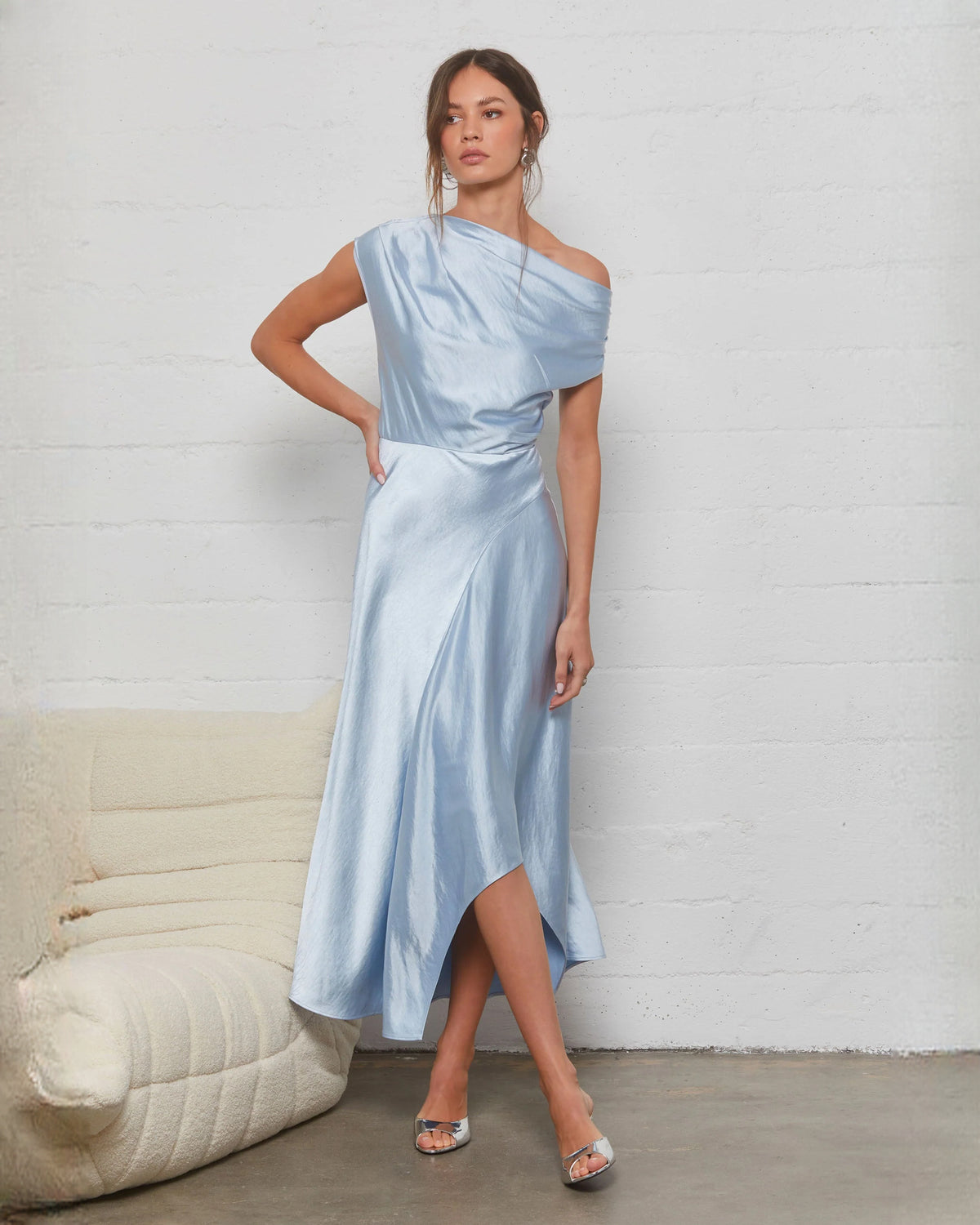 sleeveless satin a-line midi bridesmaid dress - image 6