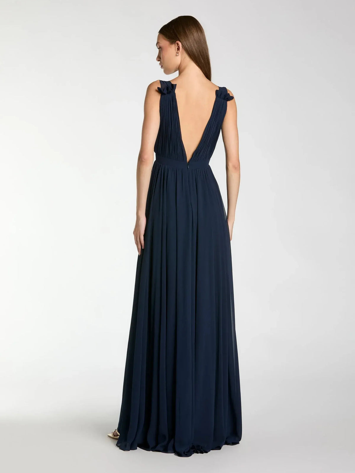 Sky Blue a-line floor-length formal dress with skirt slit, alternate view showing the hem