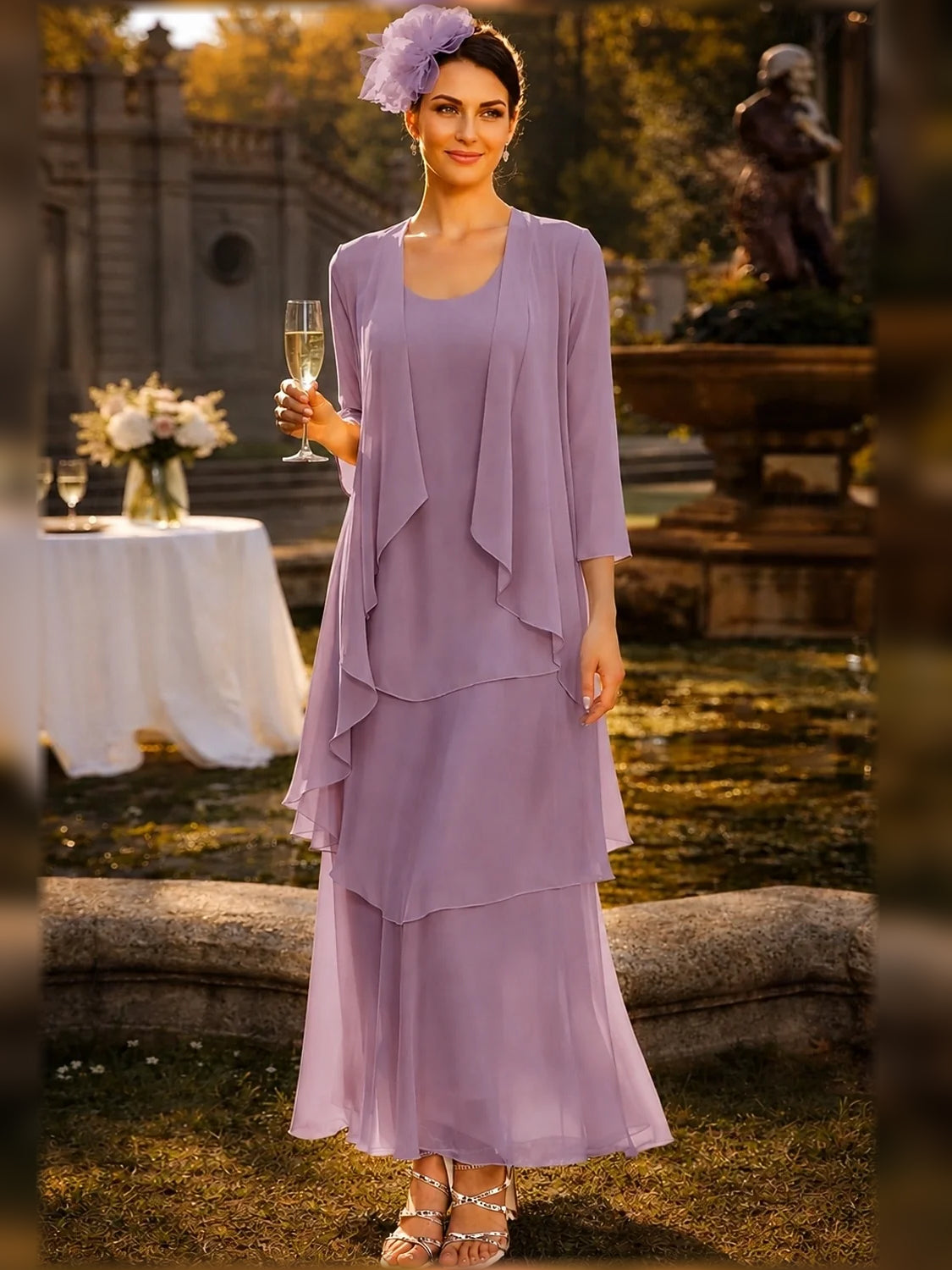 Wisteria maxi mother of the bride dress, alternate view showing the full-length profile