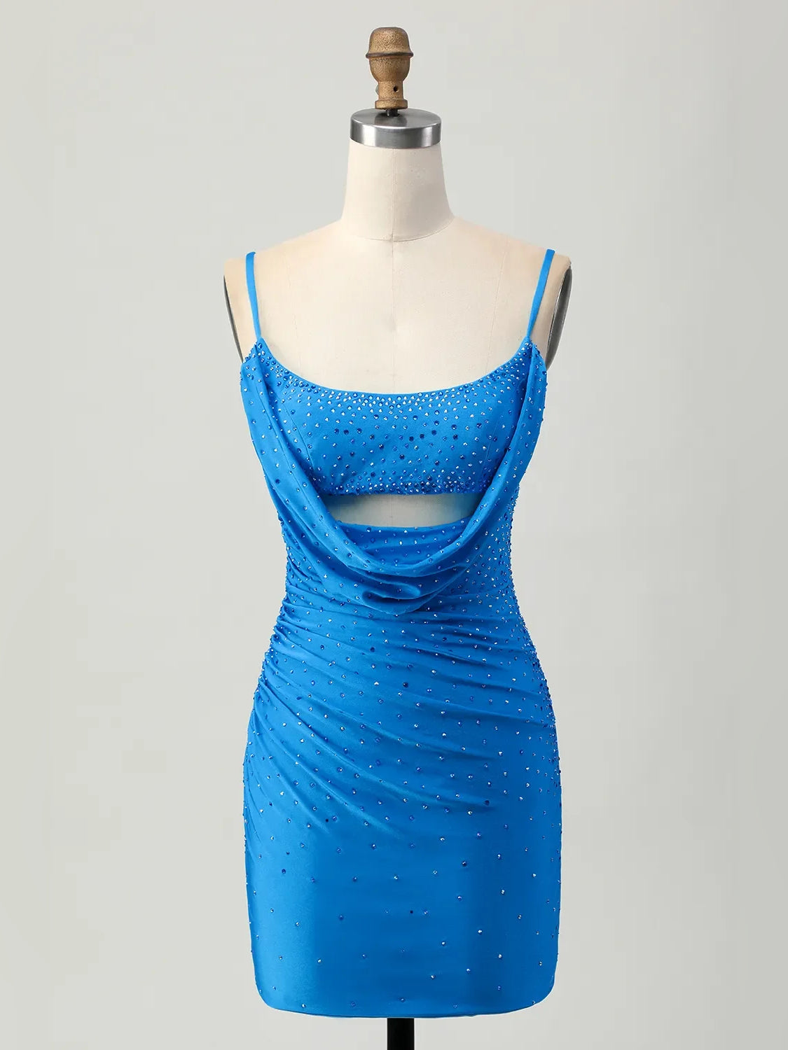 Ocean Blue mini homecoming dress, alternate view showing the full-length profile